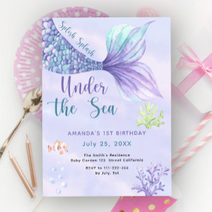 Invitation Fête de 1 an de la Sirène Sous La Mer Sirène