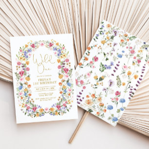 Invitation Fête de 1er anniversaire du Fleur sauvage coloré W