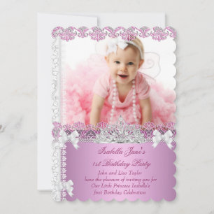 Invitation Fête de 1er anniversaire fille princesse rose Phot