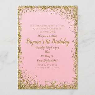 Invitation Fête de 1er Anniversaire Rose Poudré & Paillettes 