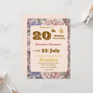 Invitation Fête de 20e anniversaire moderne rétro fleurie vio