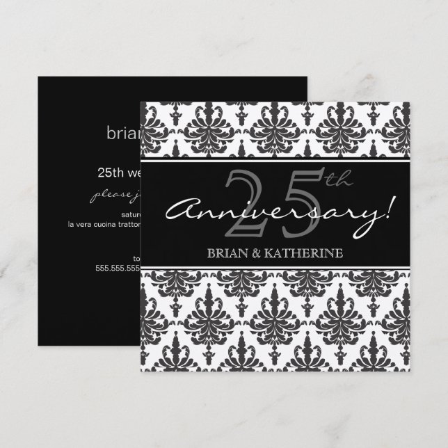 Invitation Fête de 25e anniversaire de mariage Métal Argenté (Devant / Derrière)