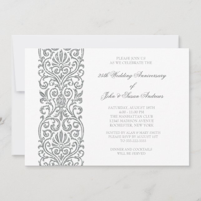 Invitation Fête de 25e anniversaire de mariage Silver Border (Devant)