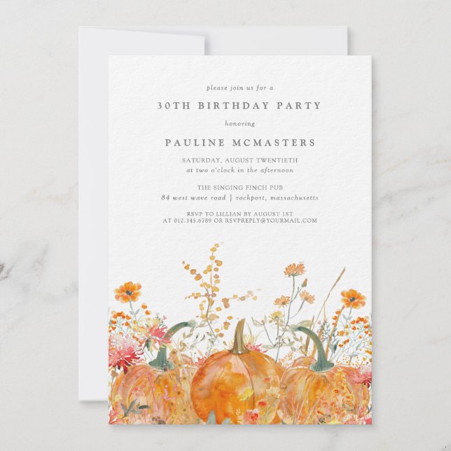 Invitation Fête de 30 ans d'automne de luxe avec citrouille e (Devant)
