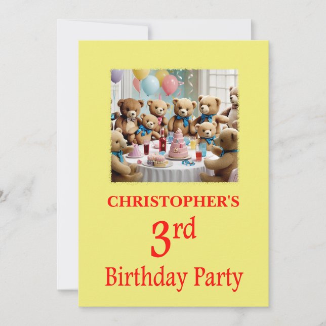 Invitation fête de 3e anniversaire Nounours (Devant)