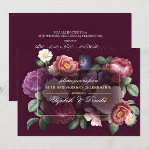Invitation Fête de 40e anniversaire de mariage Floral vintage