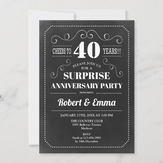 Invitation Fête de 40e anniversaire surprise - Tableau noir (Devant)