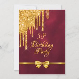 Invitation fête de 50e anniversaire burgundy or arc parties s