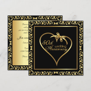 Invitation Fête de 50e anniversaire de mariage Golden Heart