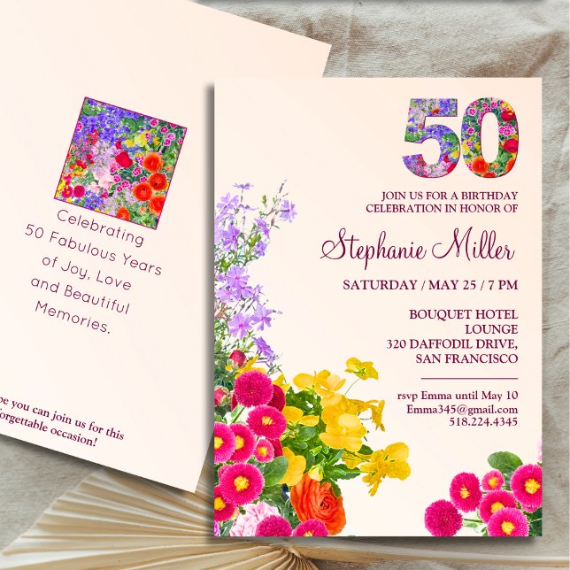 Invitation Fête de 50e anniversaire floral moderne 50 ans fêt (Créateur téléchargé)
