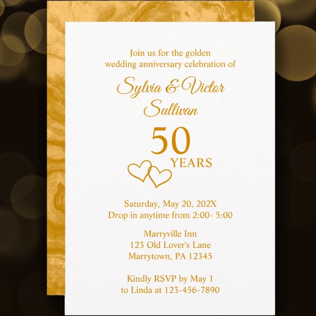 Invitation Fête de 50e anniversaire sur mesure élégante dorée (Customize this elegant simple 50th anniversary party invitation template. )