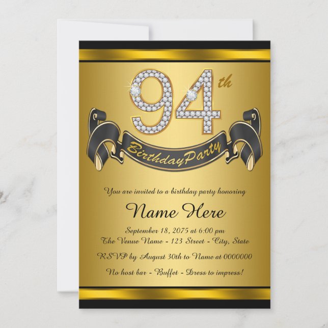 Invitation Fête de 94e anniversaire en or (Devant)