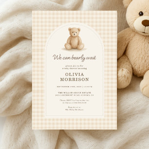 Invitation Fête de Baby Shower à carreaux « On peut à peine a