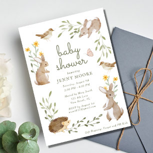 Invitation Fête de Baby Shower aquarelle Animaux de la Forêt