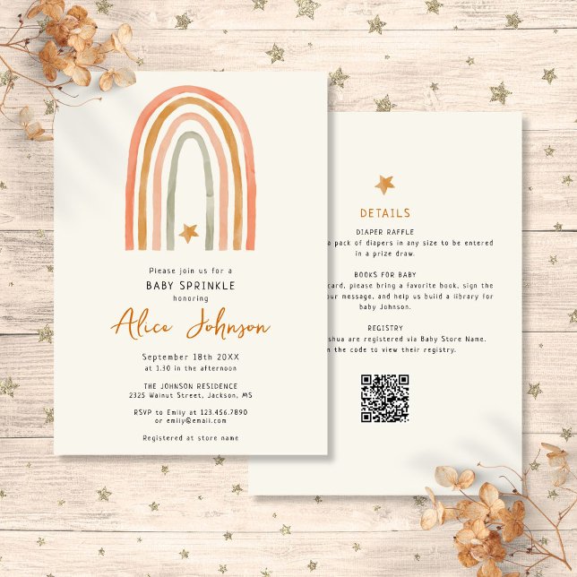 Invitation Fête de Baby Shower Arc-en-Ciel et Étoile Tout Com (Rainbow And Star All In One Baby Sprinkle Shower Invitation)