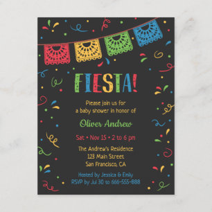 Invitation Fête de Baby Shower aux Drapeaux Colorés et Confet