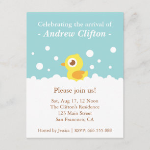 Invitation Fête de Baby Shower avec un joli canard et des bul