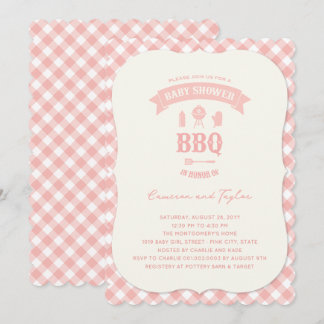 Invitation Fête de Baby Shower BBQ Chic Fille Rose Pastel à C