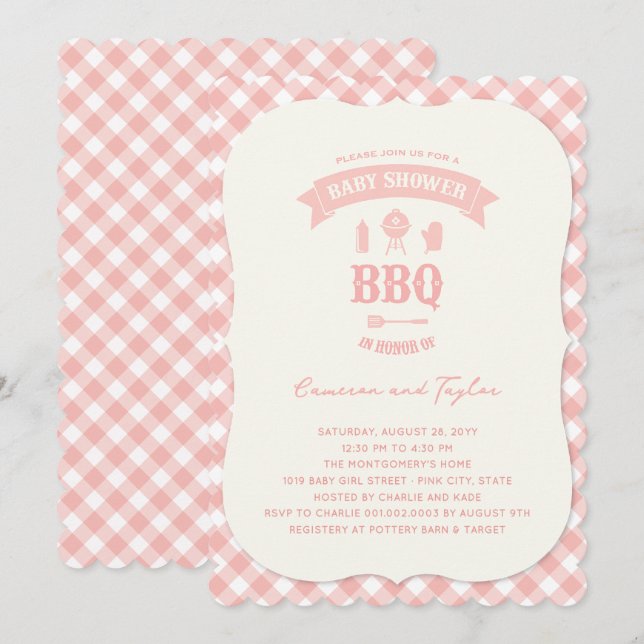 Invitation Fête de Baby Shower BBQ Chic Fille Rose Pastel à C (Devant / Derrière)