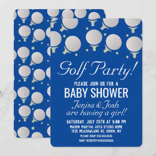 Invitation Fête de Baby Shower Boules de Golf Modernes Bleu