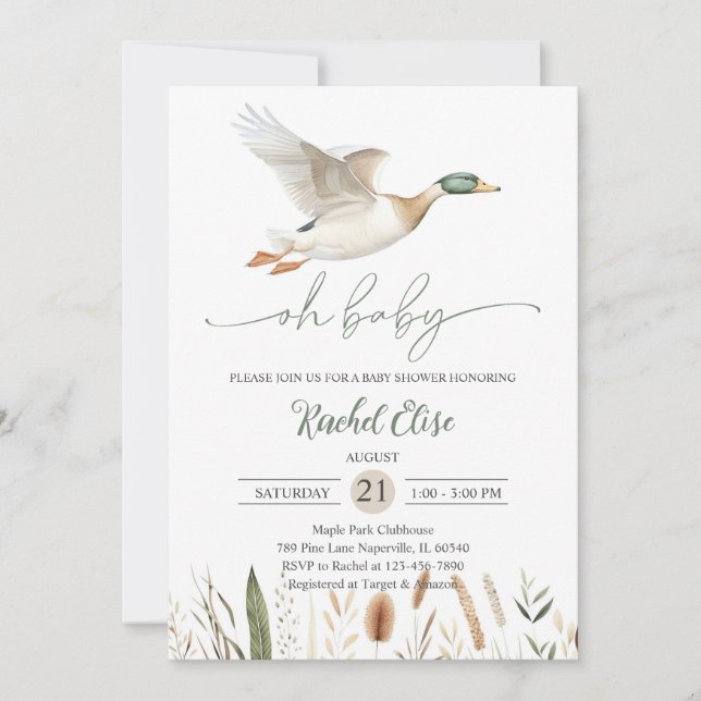 Invitation Fête de Baby Shower Canard (Devant)