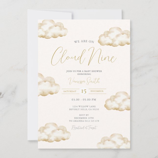 Invitation Fête de Baby Shower Cloud Nine en Ivoire Blanc (Devant)