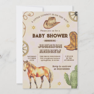 Invitation Fête de Baby shower CowBoy personnalisée