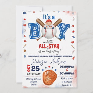 Invitation Fête de Baby Shower de Baseball Personnalisée Slug