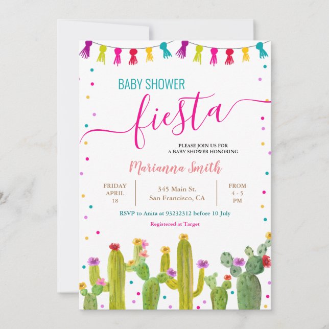 Invitation  Fête de Baby shower de Cactus Colorée Mexicaine  (Devant)
