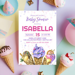 Invitation Fête de Baby shower de fille à la crème glacée
