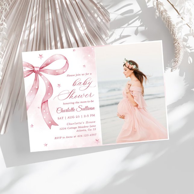 Invitation Fête de Baby shower de fille de la Bow rose (Créateur téléchargé)