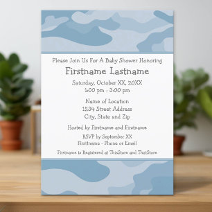 Invitation Fête de Baby shower de garçon Camo bleu clair -