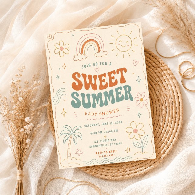 Invitation Fête de baby shower d'été doux rétro Pastel (Créateur téléchargé)