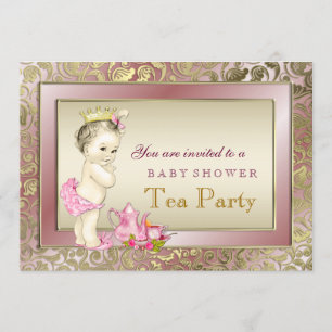 Invitation Fête de Baby Shower élégante rose Tea Party