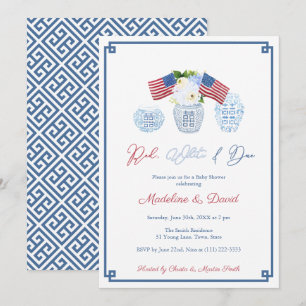 Invitation Fête de Baby Shower en Chinoiserie Rouge Blanc Due