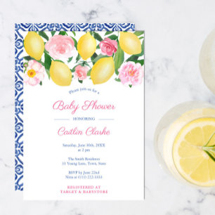 Invitation Fête de Baby Shower Fille Citrons de Positano Rose