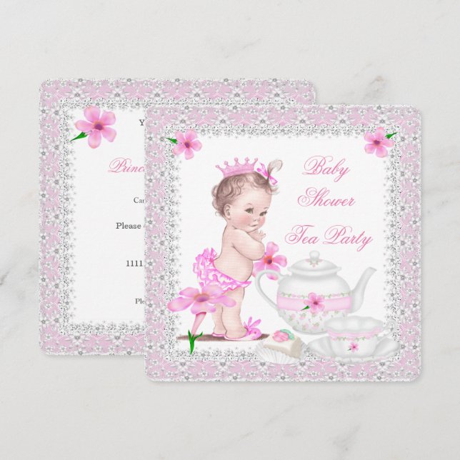 Invitation Fête de Baby Shower Fille Rose Princesse (Devant / Derrière)