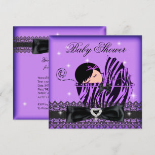 Invitation Fête de Baby Shower Fille Rose Violet Broderie