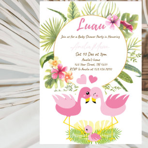 Invitation Fête de Baby Shower Flamant Tropical