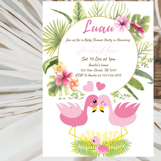 Invitation Fête de Baby Shower Flamant Tropical (Créateur téléchargé)