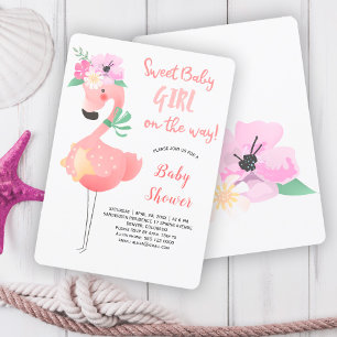 Invitation Fête de baby shower flamingo rose rose amusant