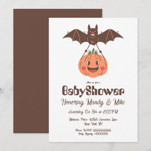 Invitation Fête de Baby Shower Halloween Citrouille et Chauve
