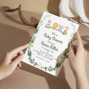 Invitation Fête de Baby Shower Jungle Safari et Verdure