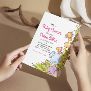 Invitation Fête de Baby Shower Jungle Safari Végétal
