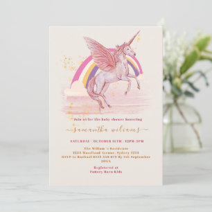 Invitation Fête de Baby Shower Licorne Magique