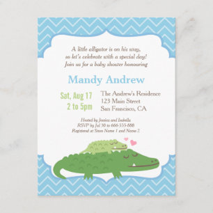 Invitation Fête de Baby Shower Moderne Alligator Bleu Chevron