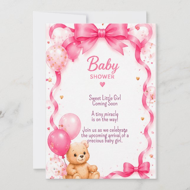 Invitation Fête de Baby Shower Ourson Rose 🧸 (Devant)