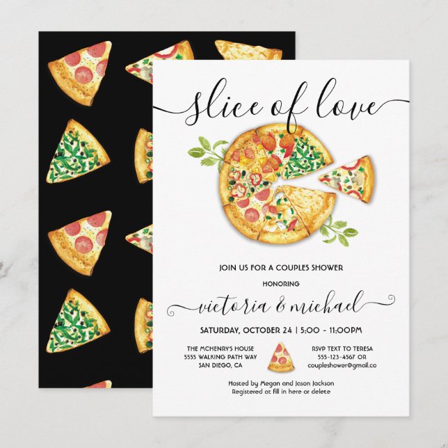 Invitation Fête de Baby Shower : Pizza et Tranches d'Amour (Devant / Derrière)