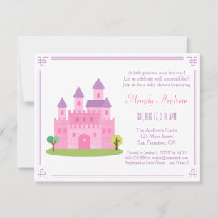 Invitation Fête de Baby Shower pour Fille au Château Rose Roy