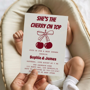 Invitation Fête de Baby Shower pour une Douce Fille Cerise su